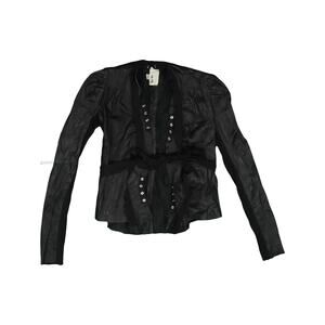 Y2K Vintage Ya-Ya Leather Knit Trim Moto Biker Blazer Black Leather Jacket Coat